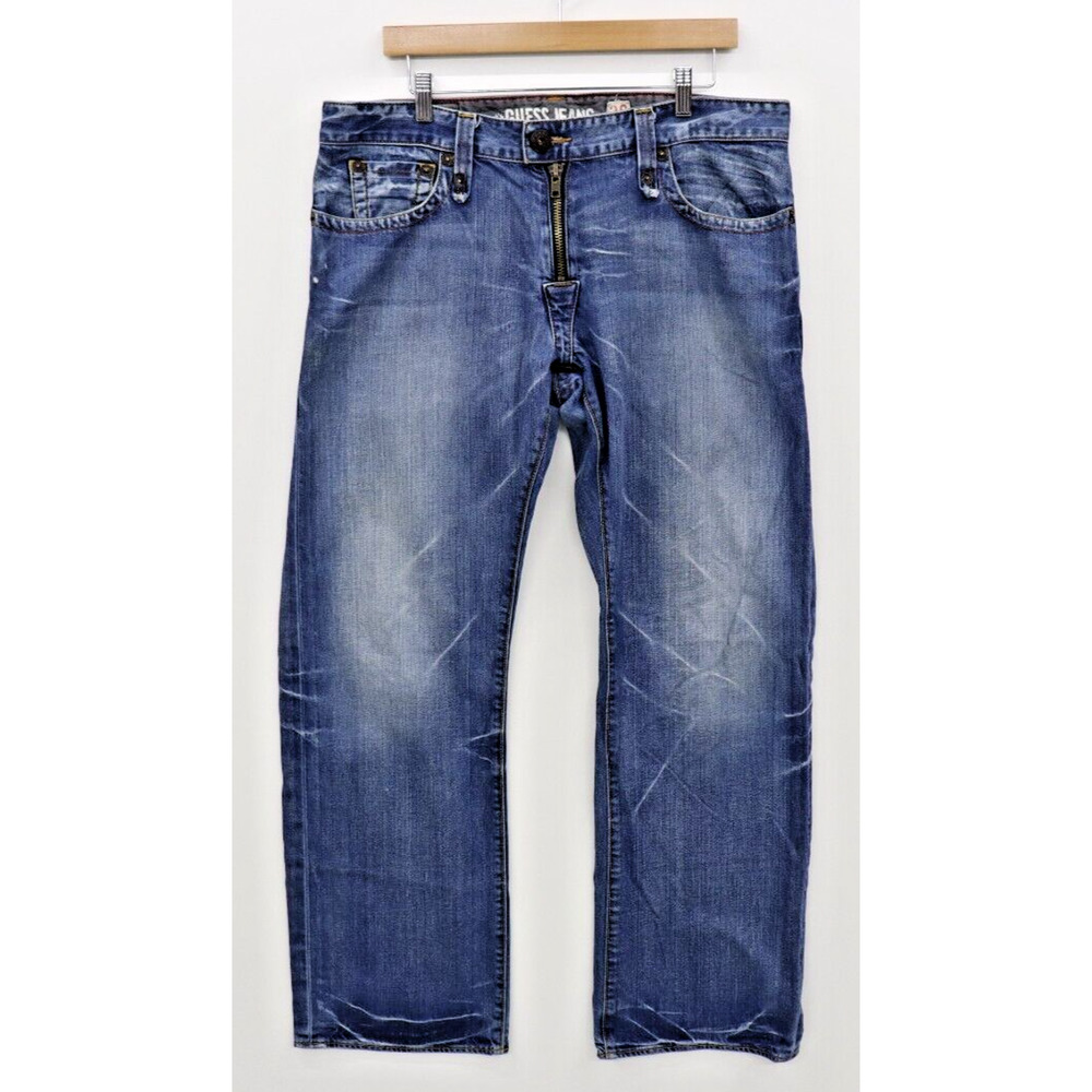 Vintage Guess Straight Leg Baggy Relaxed Fit Denim Jeans Zipper Fly 36x32 Y2K